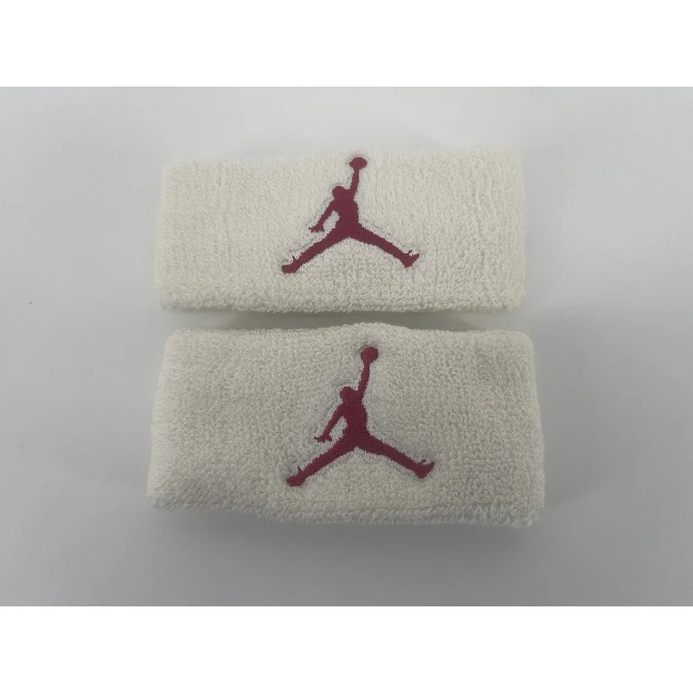 Jordan Jumpman Wristbands Pair White Burgundy Logo Athletic Sweatbands Mens OSFA